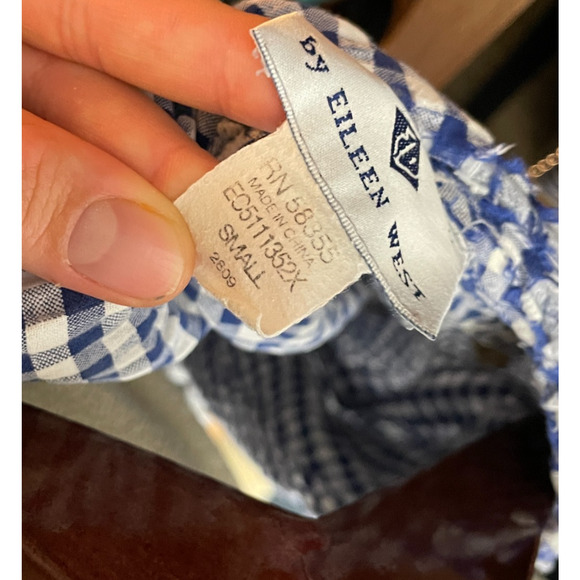 Women's Small Eileen West Blue Gingham Cotton Tie Front Robe Lounge - Picture 8 of 8